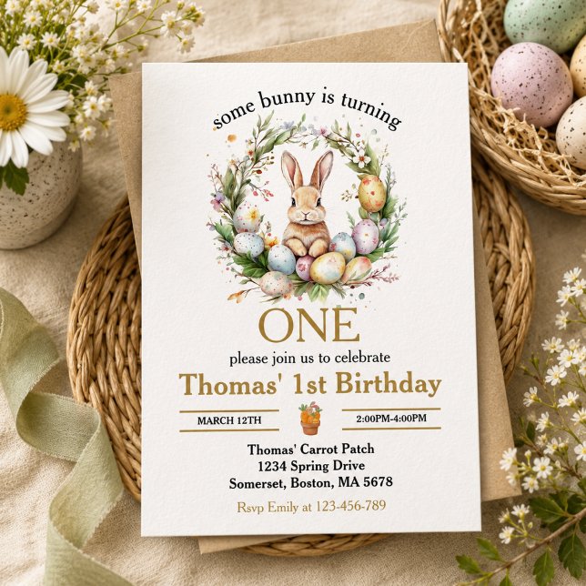 Some easter Bunny Is Turning one 1st birthday Invitation (Some easter Bunny Is Turning one 1st birthday Invitation)