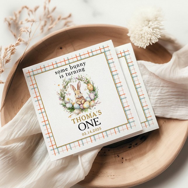 Some easter Bunny Is Turning one 1st birthday Napkin (Creator Uploaded)