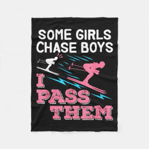 Some girls chase boys pass ski skier girl women fleece blanket