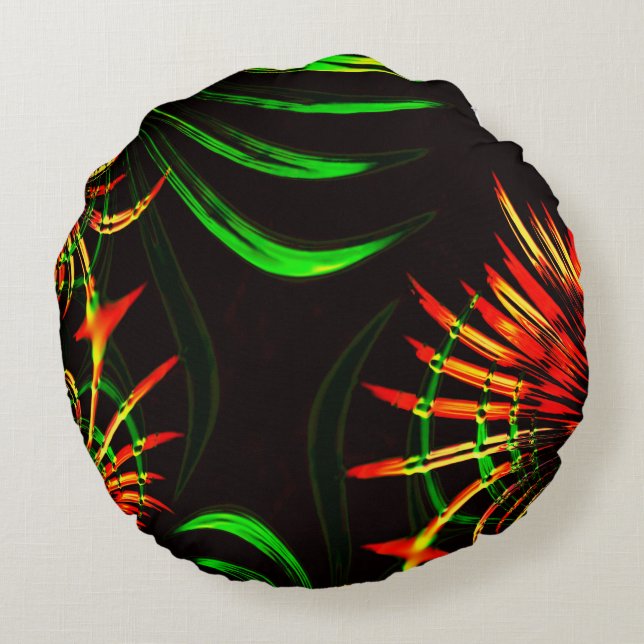 Some grass leaves and fire flower petals round cushion (Back)