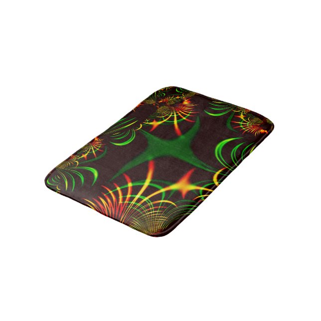 Some green grass and yellow fire-coloured curves bath mat (Angled)