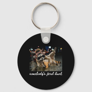 Somebodys Feral Aunt Racoon Iced Coffee Sarcastic Key Ring