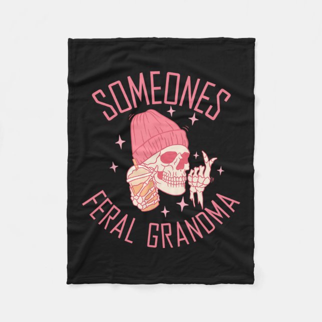Somebody's Feral Grandma Halloween Skeleton  Fleece Blanket (Front)
