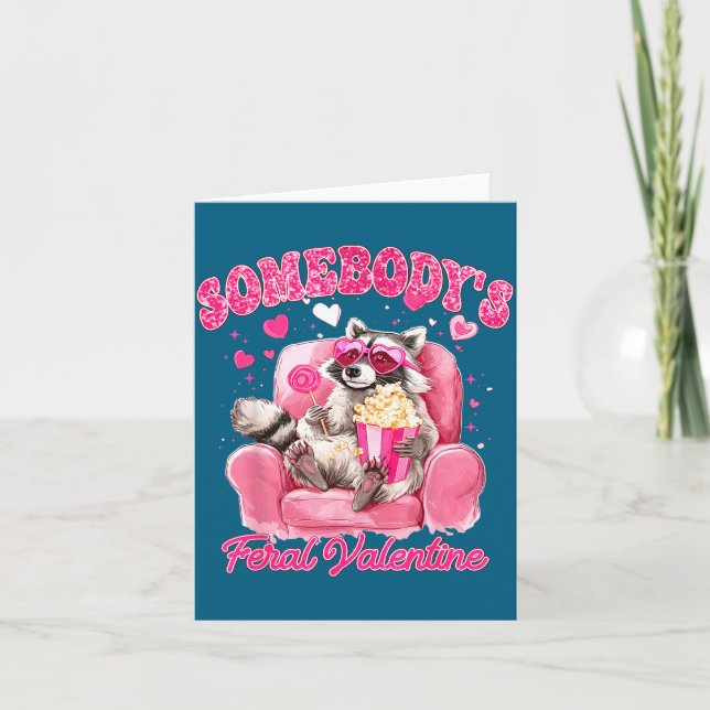 Somebody's Feral Valentine Cute Raccoon Xoxo Valen Card (Front)