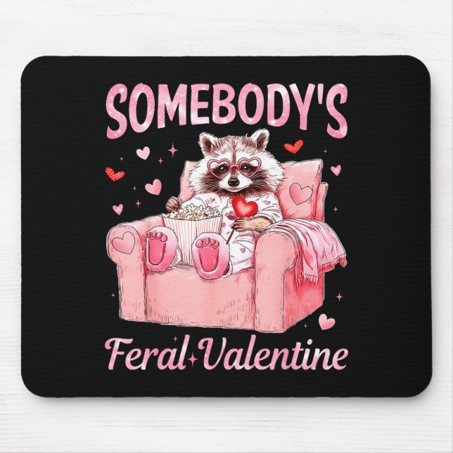 Somebody's Feral Valentine Cute Raccoon Xoxo Valen Mouse Mat (Front)