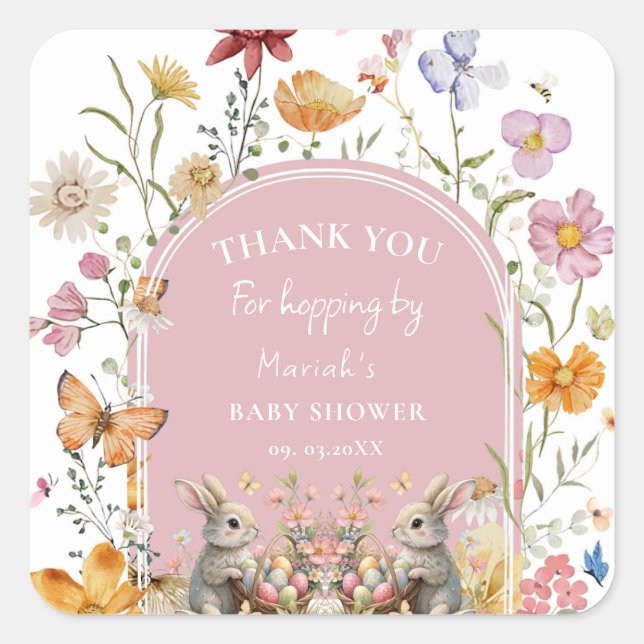 SomeBunny Easter Wildflower Baby Shower Thank You Square Sticker (Front)