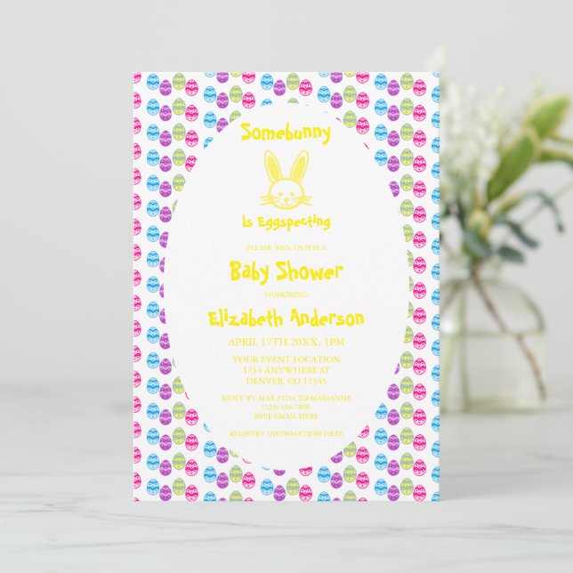 Somebunny Is Eggspecting Easter Baby Shower Invitation (Standing Front)