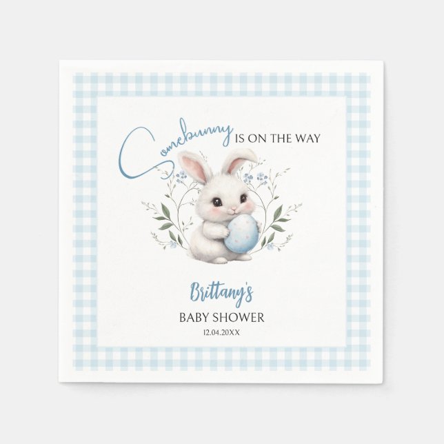 Somebunny is on the Way Boy Easter Baby Shower  Napkin (Front)