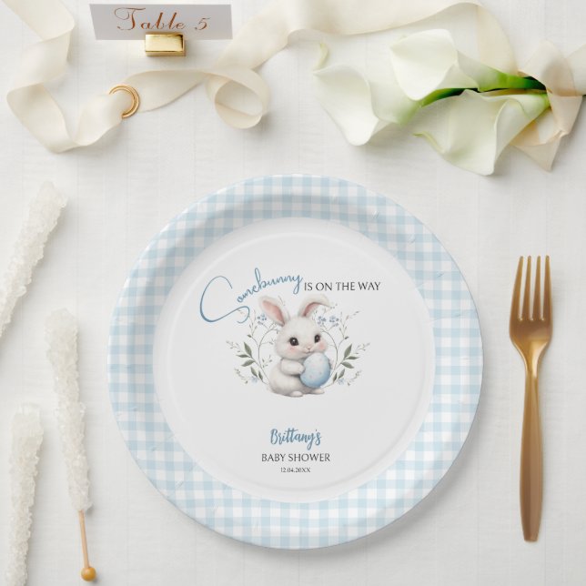 Somebunny is on the Way Boy Easter Baby Shower  Paper Plate (Wedding)