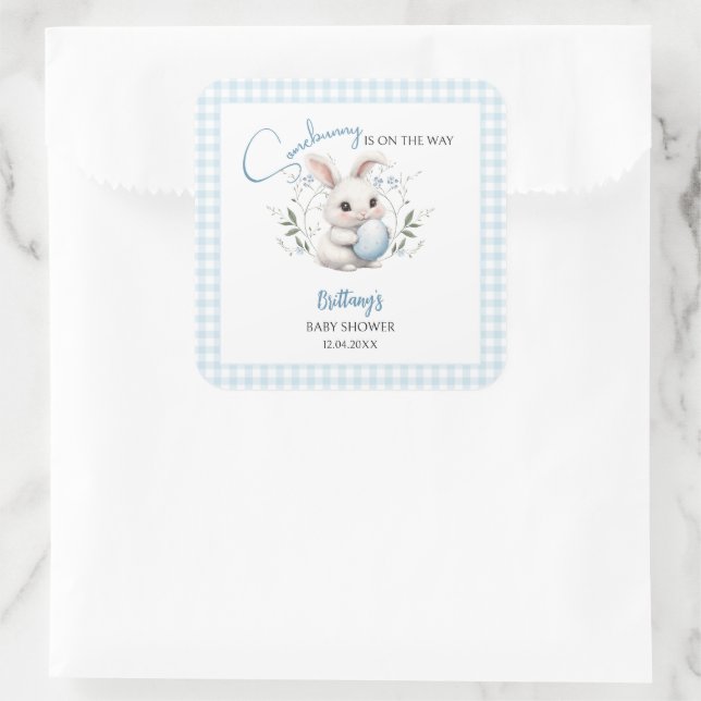 Somebunny is on the Way Boy Easter Baby Shower  Square Sticker (Bag)