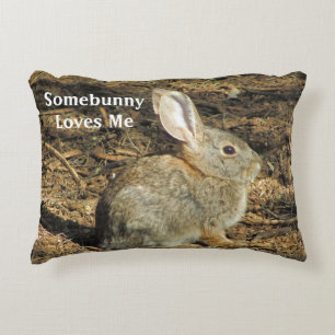 Somebunny Loves Me Cute Brown Bunny Photo Nature Decorative Cushion