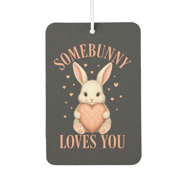 Somebunny Loves You Cute Bunny on Black Background Car Air Freshener (Front)