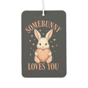 Somebunny Loves You Cute Bunny on Dark Charcoal Car Air Freshener