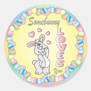 Somebunny Loves You Easter Bunny Classic Round Sticker
