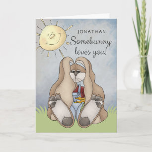 Somebunny Loves You! Easter Bunny Personalised Holiday Card