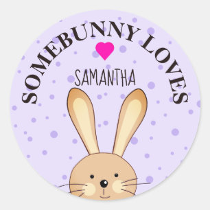 Somebunny Loves You Lilac Bunny Round Sticker