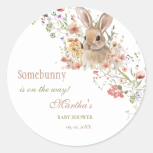 Somebunny on the way Easter Wildflower baby Shower Classic Round Sticker