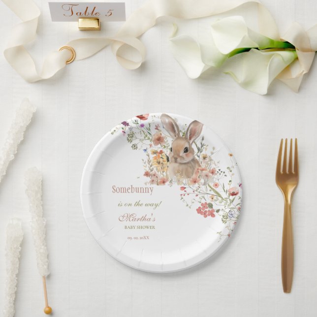 Somebunny on the way Easter Wildflower baby Shower Paper Plate (Wedding)