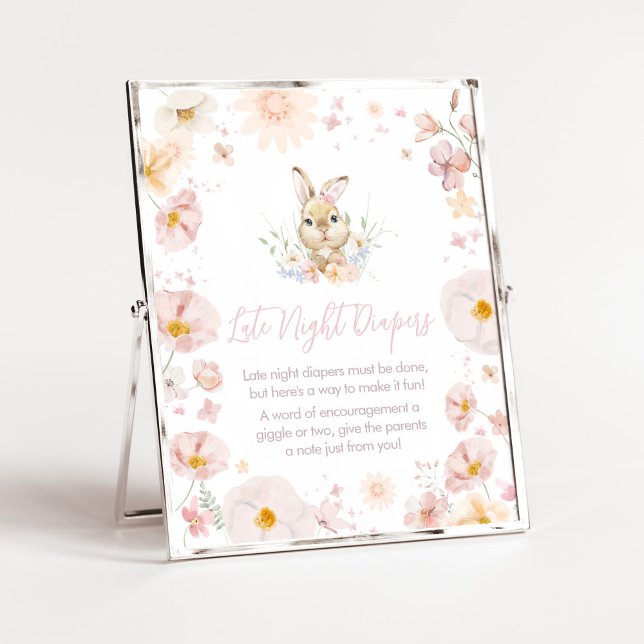 Somebunny Rabbit Baby Shower Late Night Diapers Poster (Rabbit Somebunny Baby Shower Late Night Diapers Sign)