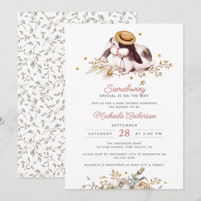 Somebunny Special On The Way Bunny Baby Shower Invitation (Front/Back)