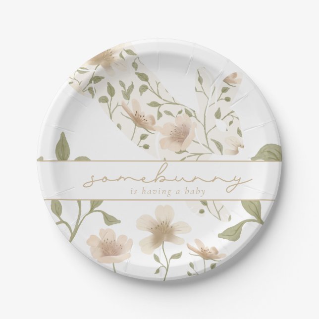 Somebunny Spring Easter Floral Baby Shower Paper Plate (Front)