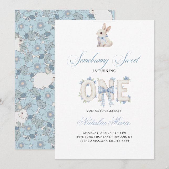 Somebunny Sweet 1st Birthday Spring Floral Invitat Invitation (Front/Back)