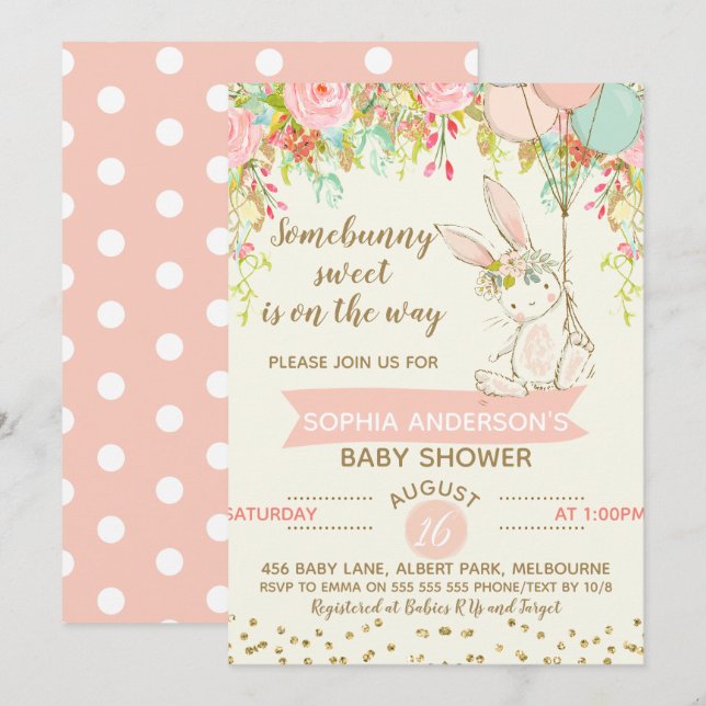 Somebunny Sweet Bunny Baby Shower Invitation (Front/Back)