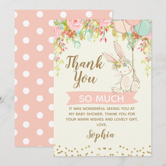 Somebunny Sweet Bunny Baby Shower Thank you Card (Front/Back)