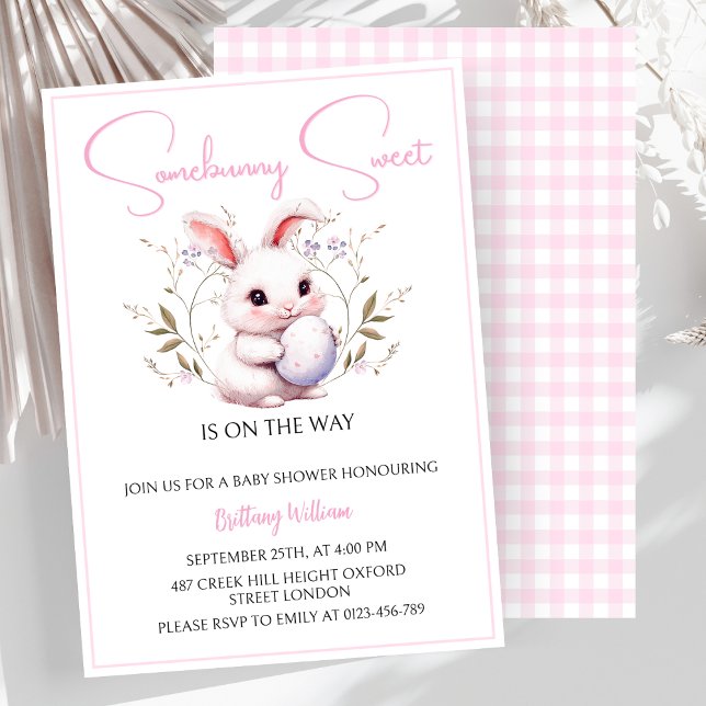 Somebunny Sweet is on the Way Girl Baby Shower Invitation (Creator Uploaded)