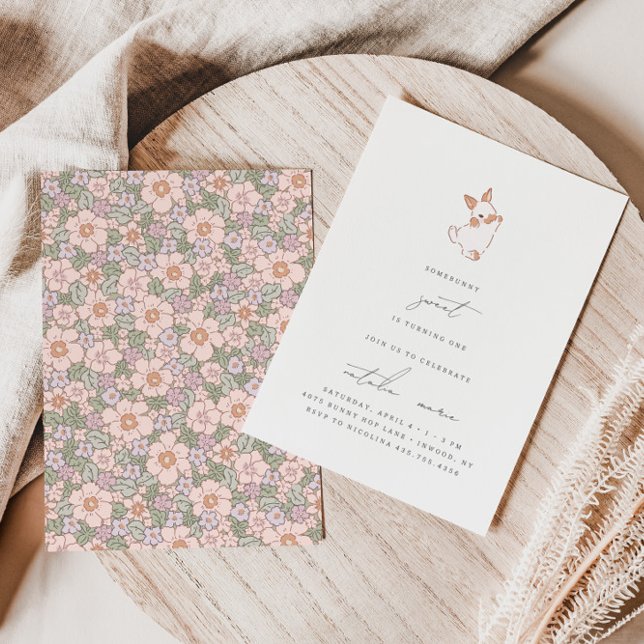 Somebunny Sweet Spring Easter Girls 1st Birthday Invitation (Creator Uploaded)