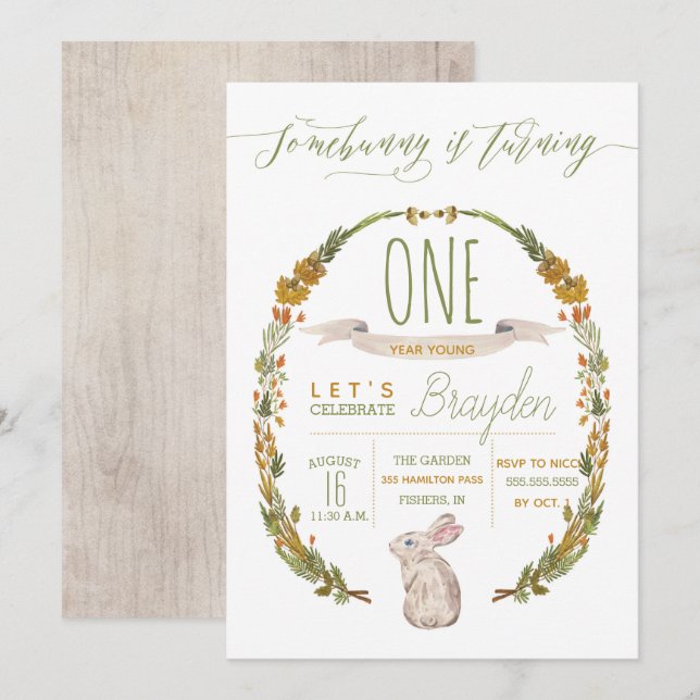 Somebunny WoodlandFirst Birthday Party Invitations (Front/Back)
