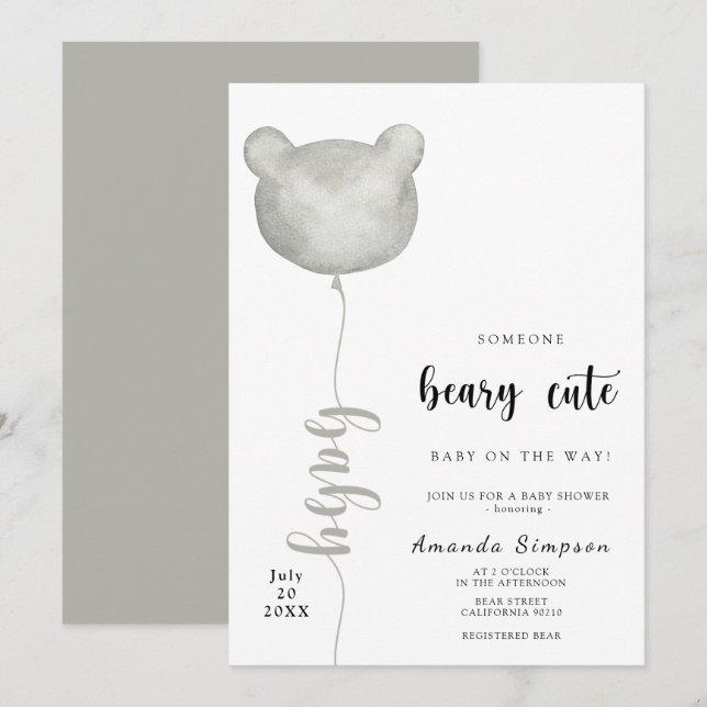 Someone Beary Cute is on the Way Baby shower Invitation (Front/Back)