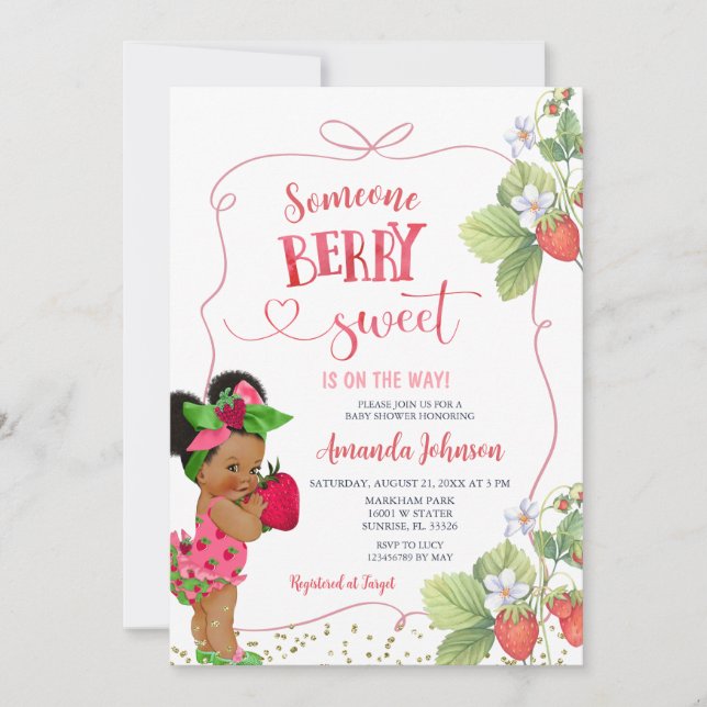 Someone Berry Sweet Baby Shower Hand Drawn Invitation (Front)