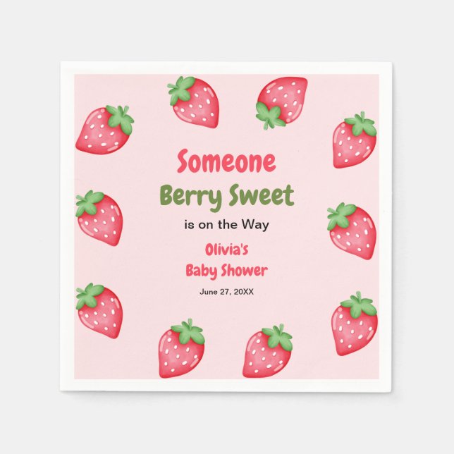Someone Berry Sweet Pink Strawberry Baby Shower  Napkin (Front)