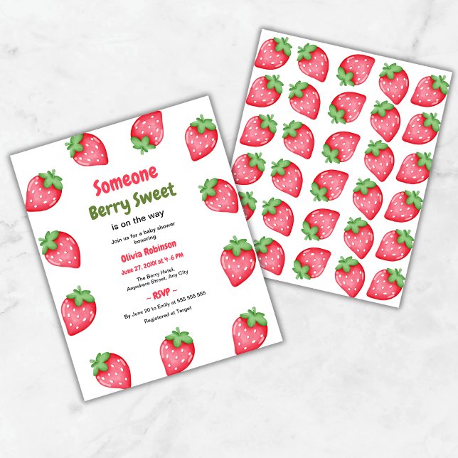 Someone Berry Sweet Strawberry Baby Shower Invite  (Budget Someone Berry Sweet is on the Way Strawberry Baby Shower Invitation  )
