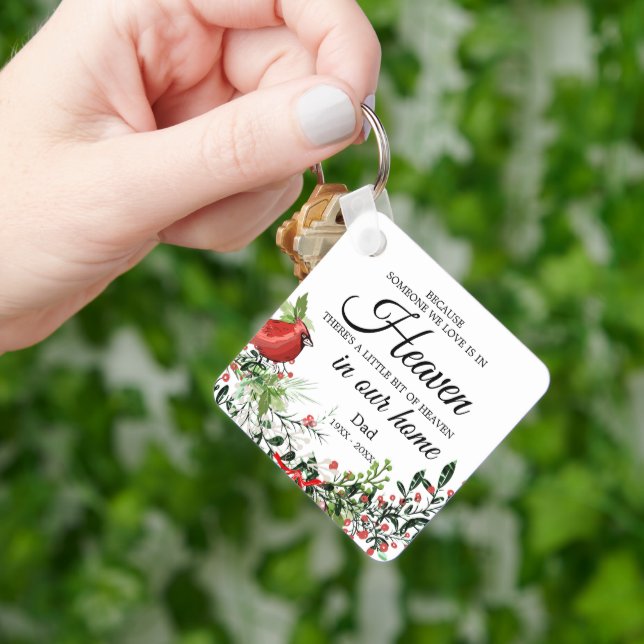 Someone In Heaven Cardinal Greenery Photo Key Ring (Hand)