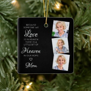 Someone In Heaven Modern 3 Photo Memorial  Ceramic Ornament