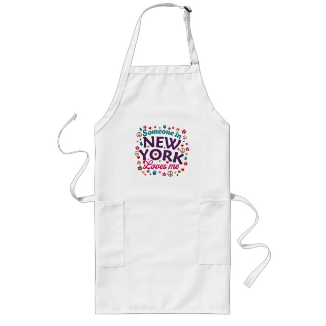 Someone in New York Loves Me Retro Funny Design Long Apron (Front)