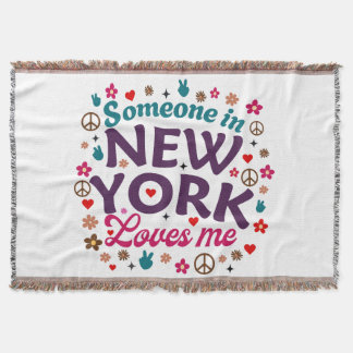 Someone in New York Loves Me Retro Funny Design Throw Blanket