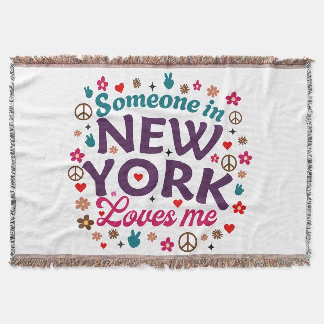 Someone in New York Loves Me Retro Funny Design Throw Blanket (Front)