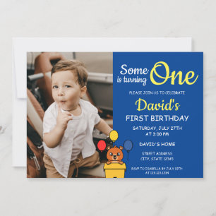 Someone is Turning One Blue Photo 1st Birthday Invitation