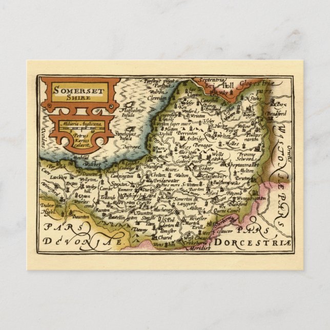 Somerset County England Old Antiquarian Atlas Map Postcard (Front)