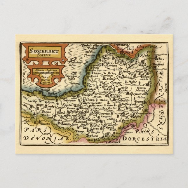 Somerset County England Old Antiquarian Atlas Map Postcard (Front)