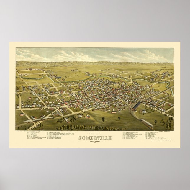 Somerville, NJ Panoramic Map - 1882 Poster (Front)