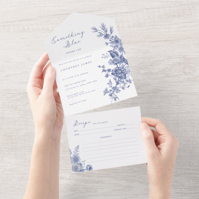 Somethign Blue Toile French Blue Bridal Shower All In One Invitation (Tearaway)