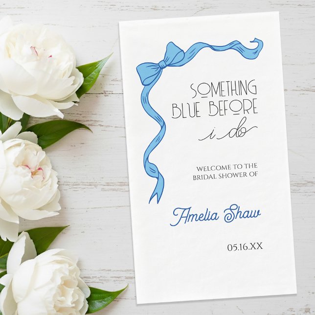 Something Before I do Blue Bow Bridal Shower Napkin (Something Before I do Blue Bow Bridal Shower Paper Guest Towels)
