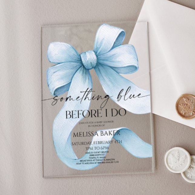 Something Blue Before I Do Blue Bow Bridal Shower Acrylic Invitations (Creator Uploaded)