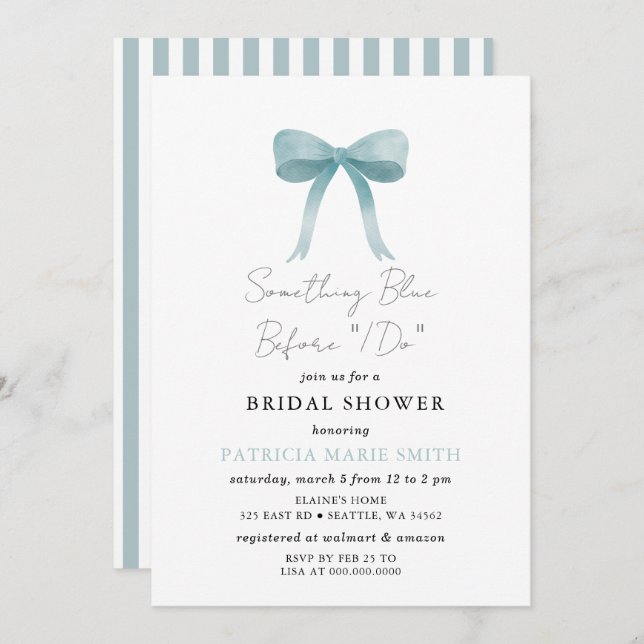 Something Blue Before I do Blue bow Bridal Shower Invitation (Front/Back)