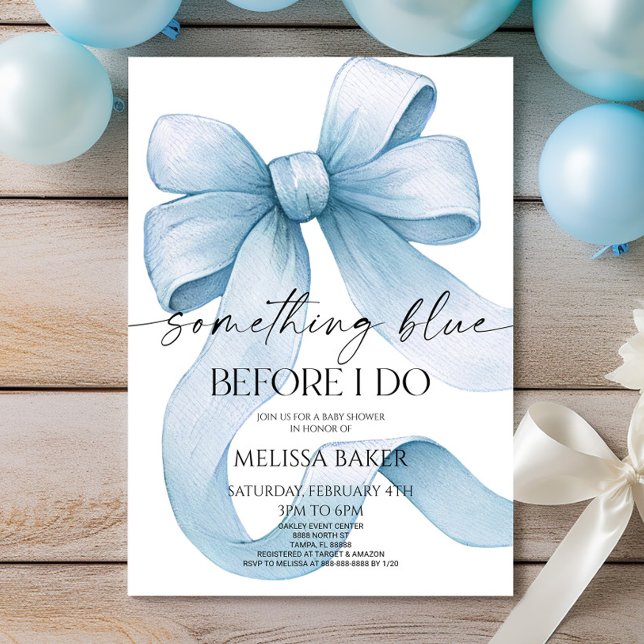 Something Blue Before I Do Blue Bow Bridal Shower Invitation (Creator Uploaded)