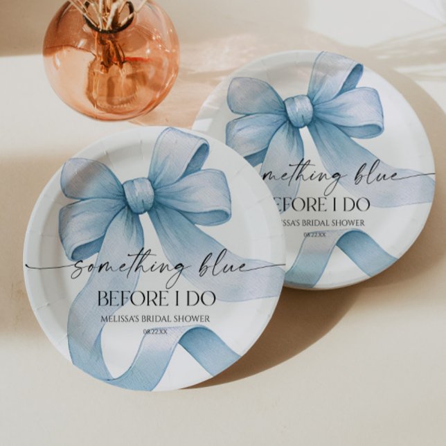 Something Blue Before I Do Blue Bow Bridal Shower Paper Plate (Creator Uploaded)